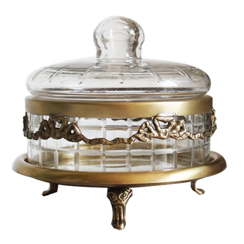 weining Glass Candy Jar with Brass Carved Decoration Retro Storage Jar with Lid Storage Container Home Décor Centerpiece