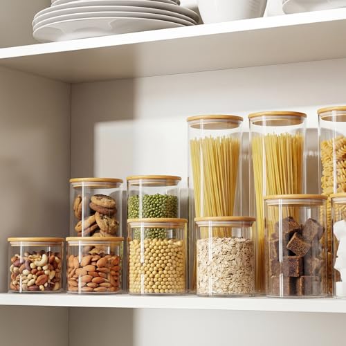 Image of 5 Pack MultiSize Glass Jar with Lid, Coffee Storage Canister for Candy | Seal, BPA-Free, Bamboo Lid, Coffee Bar Accessories, for Coffee Beans, Creamer, Salt, Overnight Oats, Brown sugar, Candy, Tea