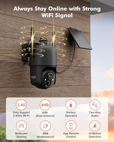 Image of Dzees 2K Wireless Outdoor Security Cameras, 360 Pan Tilt Solar, 2 Pack