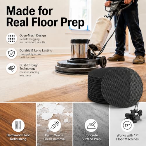 Image of 17 Inch Sanding Screen Discs, 60 Grit for Heavy Stripping, 10 Pack | Double-sided silicon carbide open mesh for coating and wax removal; wet or dry use with compatible 17 in floor machines