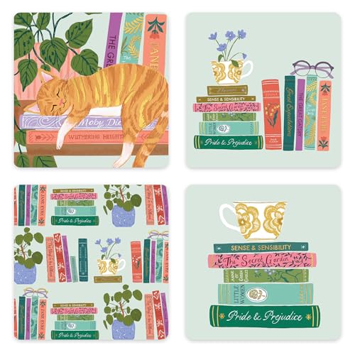 Image of Studio Oh! Cozy Reads Blank Note Card Set with Envelopes and Stickers 12 Pack Assorted Greeting Cards, 260 GSM Textured Paper Stationery for Thank You Cards, Birthday Cards, Gift Card Envelopes