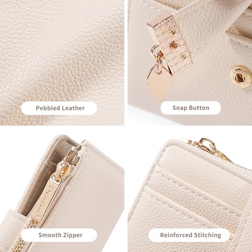 Image of Pomelo Best Wallet Women Bifold Leather Wallets for Women Credit Card Holder with ID Window Zipper Coin Pocket Pudding White