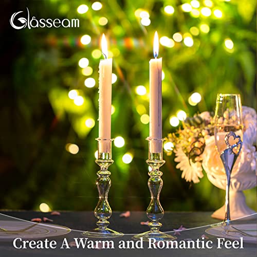 Glasseam Glass Candle Stick Holder, 2Pcs Clear Taper Candle Holders, Candlestick Holders For Table Centerpiece, Modern Candle Holders For Tapered Candlesticks Wedding Reception Centerpieces Christmas #TOP1