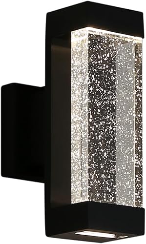 Miniatura 3 de Cerdeco Lámpara de pared moderna de burbujas de cristal para exteriores, pintura negra mate, 12 W, 3500 K, luz blanca cálida