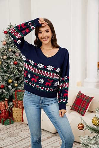 Image of LUBOT Ugly Christmas Sweaters for Women Soft Acrylic Blend Cute Fuzzy Funny Wintertime Holiday Parties Knitted Pullover