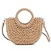 QTKJ Mini Semi-circle Rattan Straw Handbags, Hand-woven Women Summer Retro Straw Tote Bag Beach Tote Shoulder Bag Crossbody Bag Round Handle Beach Handbags (Khaki)