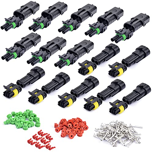 158Pcs/15Kit Waterproof Car Electrical Wire Connector Terminals Plug Kit 18-14AWG 2 Male&Female Pin Small Plug Water Resistend Truck Harness Plug Car Spark Plug Connector