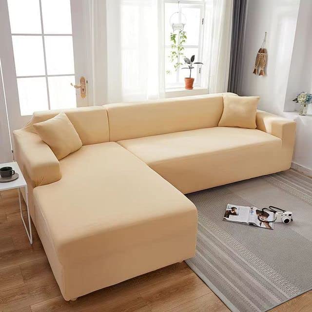 Housse de canapé élastique durable pour meuble d'angle avec protège-coussin