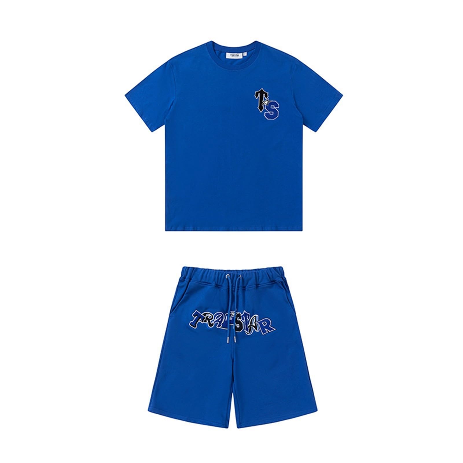 BIXPAK Men's Trapstar Tracksuit, T-Shirt Embroidery, Casual Sweatsuit Shorts, Lightweight Short Trapstar Suit, Sports Summer Trapstar(Blue,Medium)
