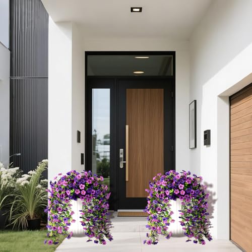 Meitrio Artificial Hanging Flowers Plants for Outdoors, 2 PCS UV Resistant Faux Silk Daisy(132 Branches Per Bundle), Home Garden Balcony Yard Porch Decor(Double Purple) — view 5