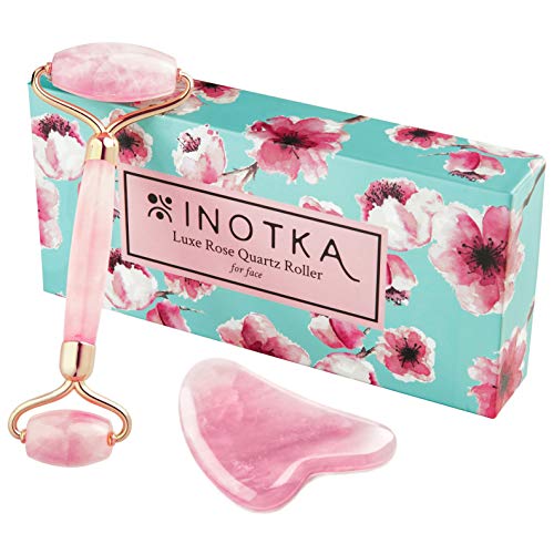 INOTKA Luxe Rose Quartz Roller with Gua Sha for Face Kit,...