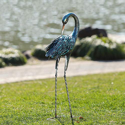 Kicust Garden Crane Statue for Outdoor, Blue Heron Decoy Garden Sculptures and Statues, Metal Bird Yard Art for Lawn Patio Decor, Set of 2 - Thumbnail 5