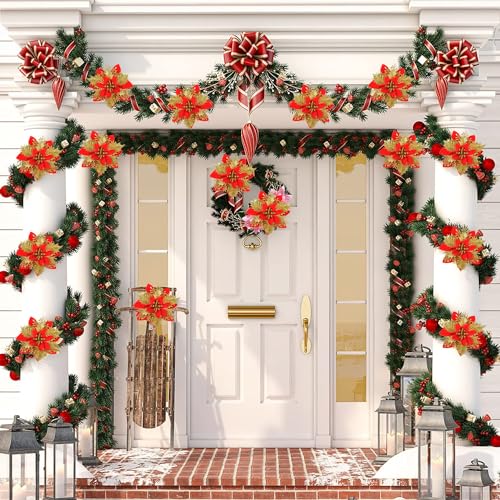 WUBAYI 12Pcs Glitter Artificial Poinsettia Flowers with 12 Stems & Clips - Image 4
