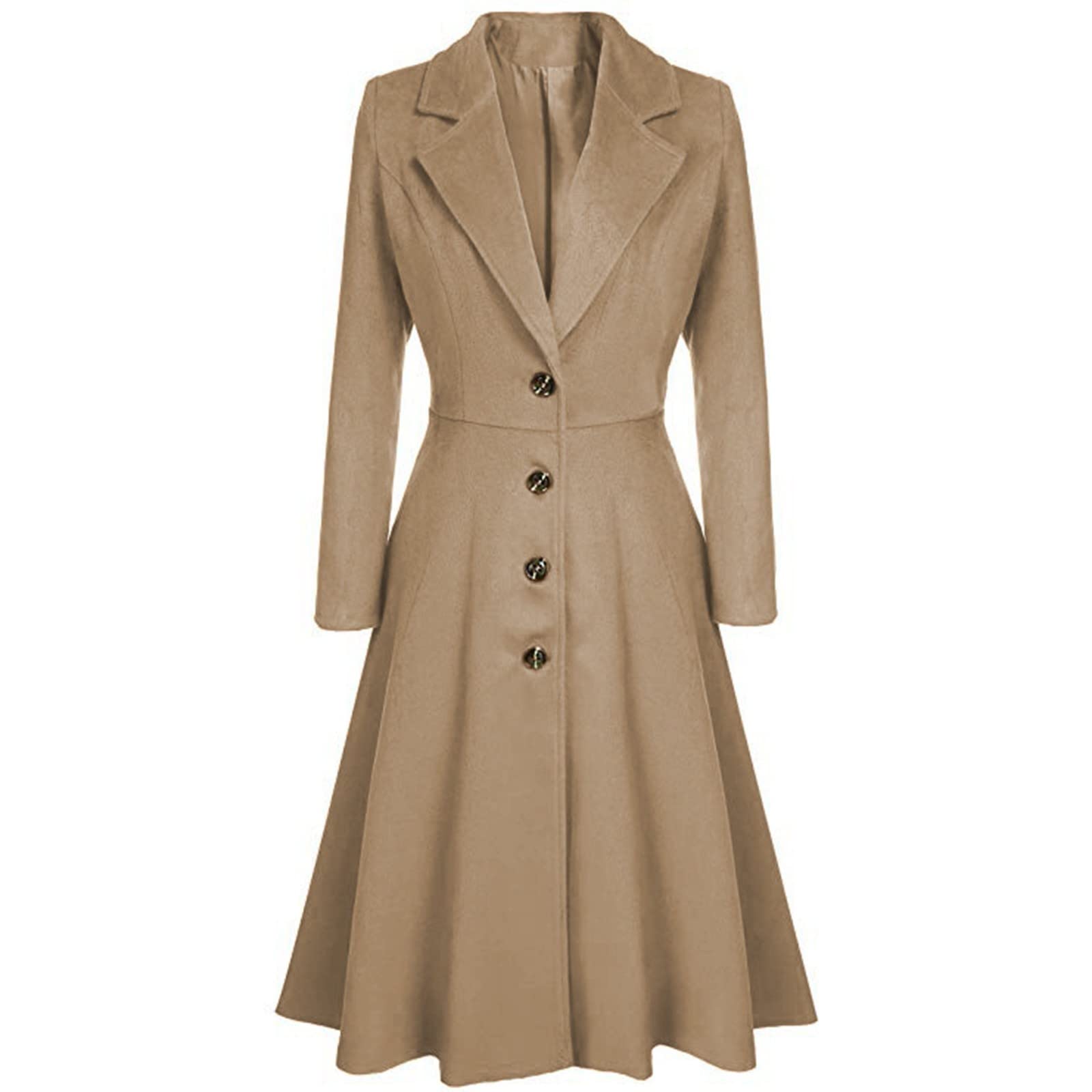 Generisch Wollmantel Damen Winter Lang Wintermantel Vintage Winterjacke Warm Tailliert Jacke Winddicht Wolljacke Mit Knöpfen Mantel Frauen A-Linie Elegant Trenchcoat Einfarbig Damenmantel Ohne Kapuze