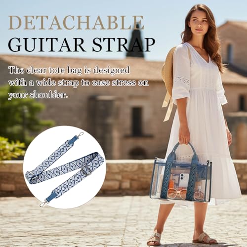 Image of FAIME Clear Tote Bag for Women Stadium Approved Woven Crossbody Handbag Clear Purse for Stadium Events, Concert, Work & Beach | Waterproof