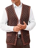 Runcati Mens Sleeveless Sweater Vest V Neck Button Down Cardigan Sweaters Knitted Argyle Vest with Pocket Coffee