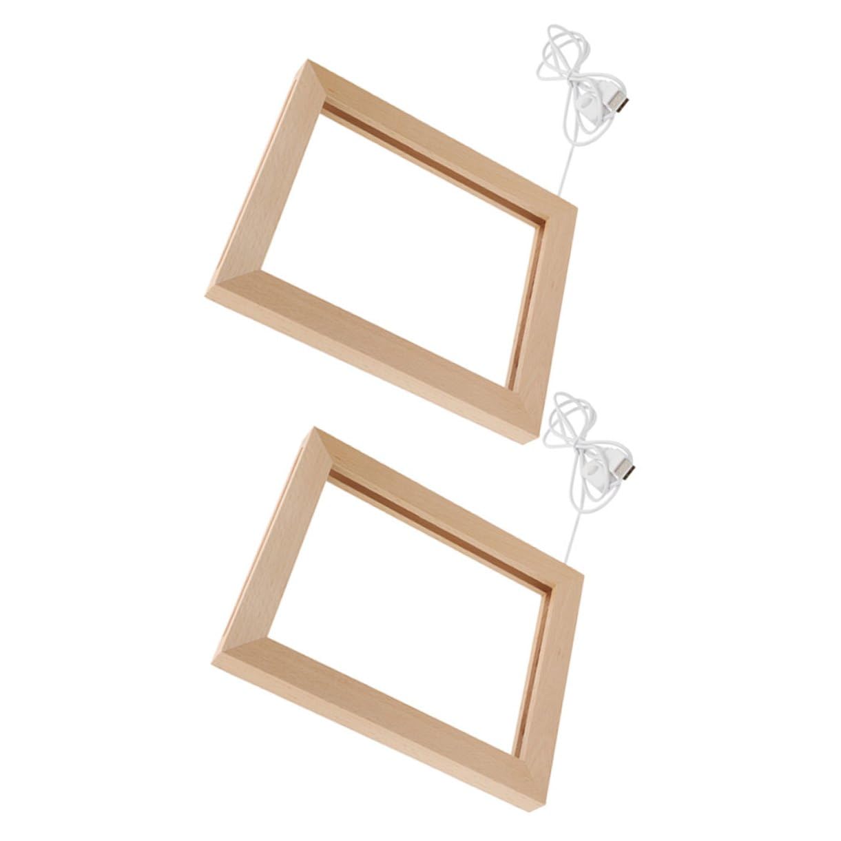 ORFOFE 2 Marcos de Fotos de Madera Maciza Luz LED Cálida Usb, Marco Decorativo 3d para Exhibición y Luz Nocturna, Tamaño 170x130 Mm, Adecuado para Decoración de Hogar y Oficina