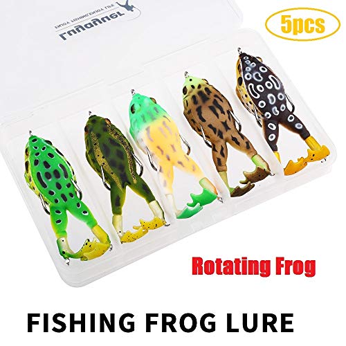 Fishing Soft Frog Lure, Topwater Fishing Ribbet Frogs Set 3.5In/0.46Oz Double Propellers Bullfrog With Rotating Leg Bait For Bass Snakehead (Combo A) #TOP2