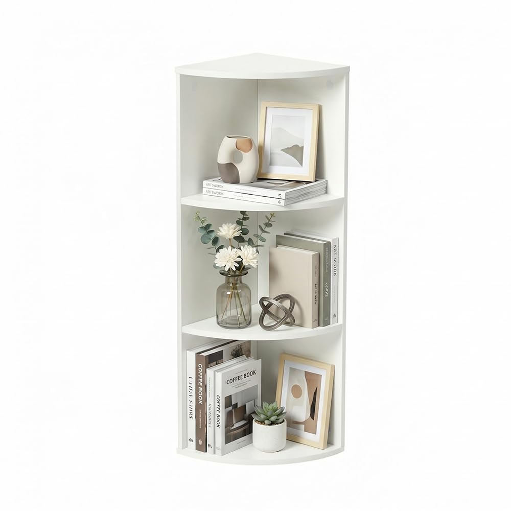 Étagère d'angle à 3 Niveaux, Bibliothèque en Bois, Meuble de Rangement, pour Cuisine, Chambre, Salon, Bureau, Blanc, 24 x 24 x 78 cm | Bibliothèque en bois, meuble de rangement multifonction, blanc, idéal pour cuisine, chambre, salon, bureau