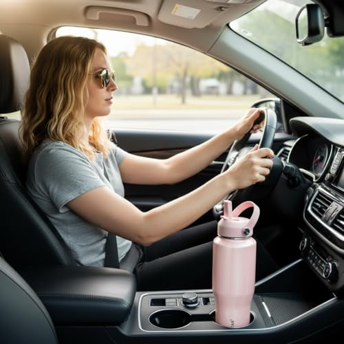Image of SENDESTAR 40oz Stainless Steel Water Bottle(Cold for 48 Hrs, Hot for 24 Hrs),Double Wall Vacuum Insulated Bottle with Straw Lid, Spout Lid and Flex Cap, Fit in Any Car Cup Holder