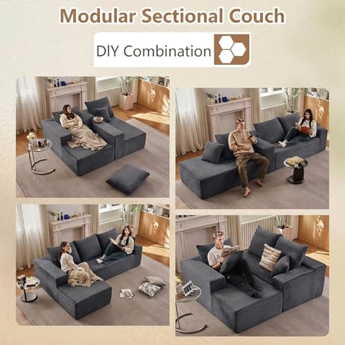 Image of Sectional Couches for Living Room Cloud Couch Sofa with L-Shape Couch in a Box Upholstered Boneless Couchs Modern Modular Sectional Couch with Chaise (Dark Grey,B-3 Seater-Left-Facing Chaise-96 inch)