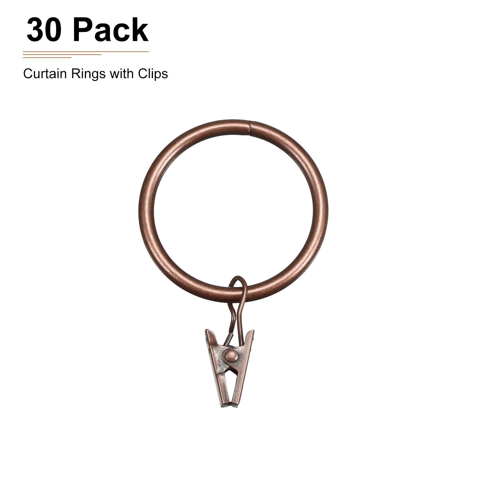 DTGN Gardinenringe mit Clips, 38 mm, 30 Stück, gut für Vorhänge und Stangen, Kupfer