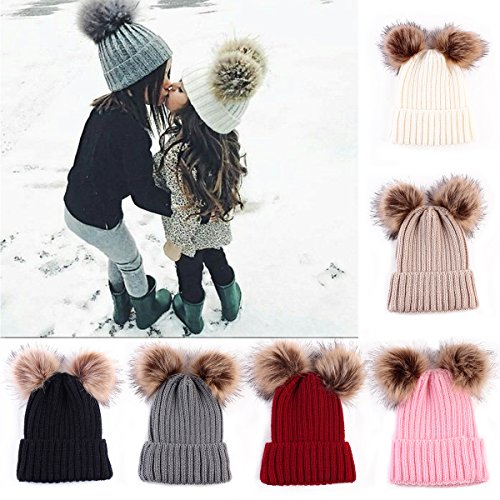 Oenbopo 1056475-0914-AM82-4085 Baby Winter Warm Hat Kids Winter Knitted Hat Child Knit Beanie Knit Pom Fur Pom Hat Crochet Ski Cap Pink thumb #3