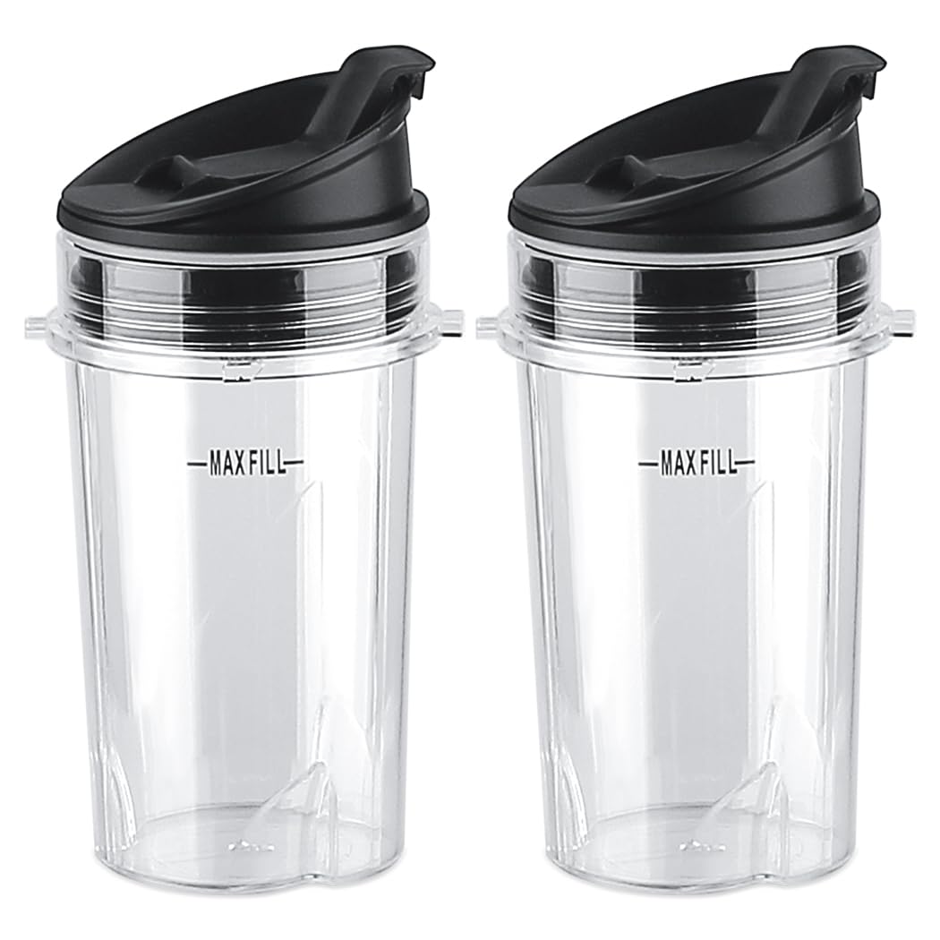 Anbige Replacement Parts 2pcs 12oz Cups with Lids, Compatible with Ninja BL770 BL660 BL810 QB3000 All Pro 4 Tabs Blenders