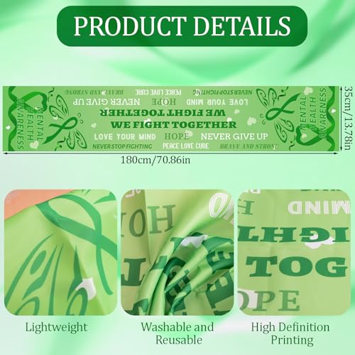 WANDIC Green Ribbon Table Runner, Mental Health Awarenes Table Decoration Cancer Free Tablecloth for Home Dining Table Decor - Image 2