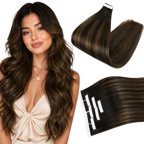 Ve Sunny Tape in Hair Extensions Balayage Darkest Brown Silky Straight