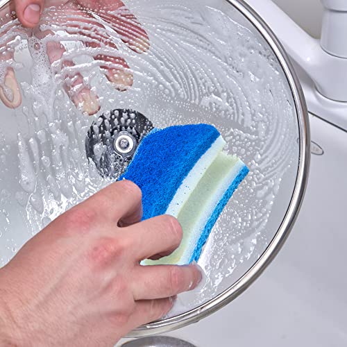 Image of Superio Scrub Sponge with Grip (2 Pack) Heavy Duty Duel Sided Kitchen Sponge Cellulose Kosher Easy to use Dish wash Sponge (Blue)