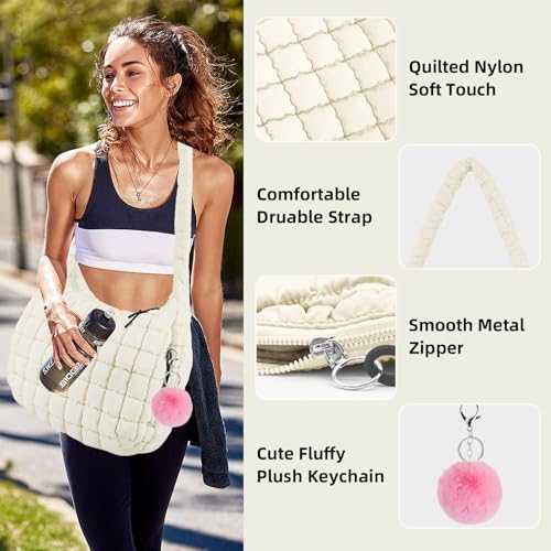 Image of Puffer Tote Bag for Women Handbag Nurse Bag with Cup Holder & Laptop Compartment & Trolley Sleeve for Work Travel
