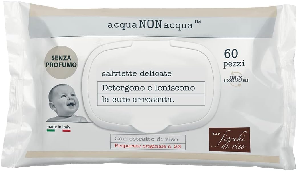 Fiocchi di Riso - SALVIETTE Acqua NON Acqua - senza profumo - 12x60 pz con placchetta - CAMBIO PANNOLINO - Detergono e leniscono la cute arrossata del neonato.720 Unità