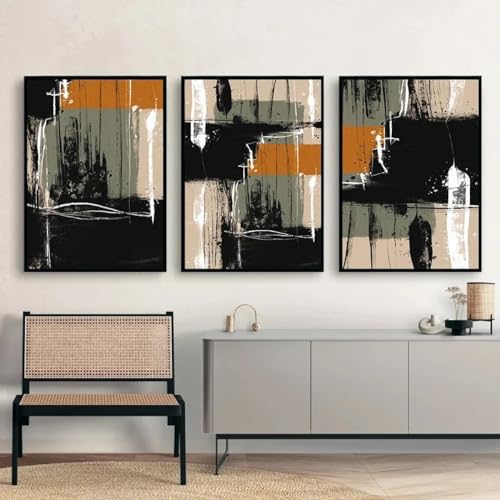 Affiches abstraites orange et noir 60x90 cm triptyque de salon