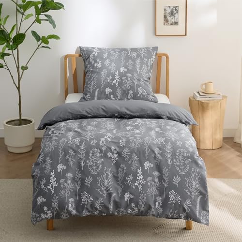 BEDSURE Bettwäsche 135x200 Baumwolle Grau - Bettwäsche-Sets 135 x 200 cm...