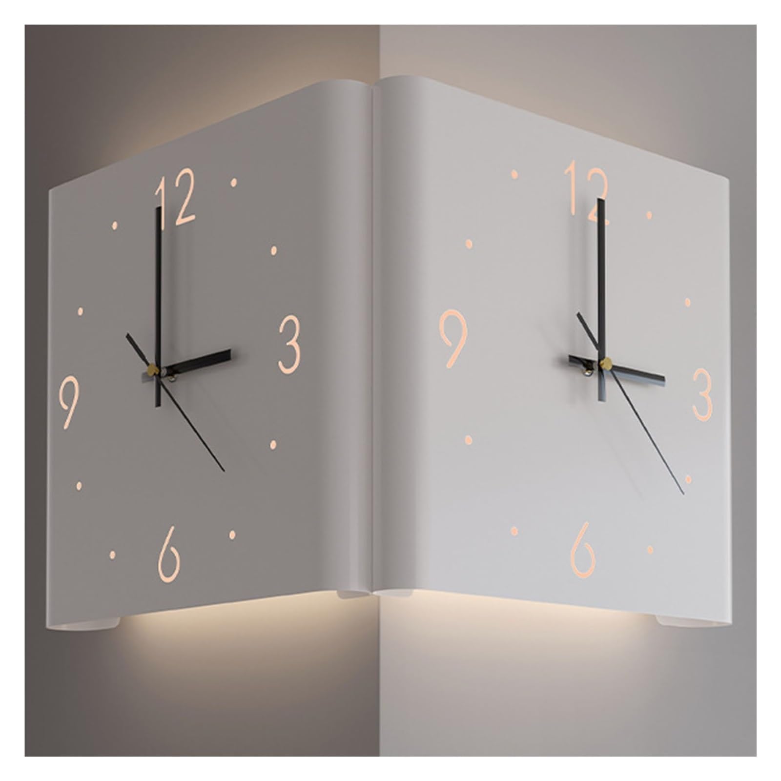 KYOFIS Double-Sided Corne Wall Clock, Digital Corner Wall Clock with Numeral Scale Battery Operated Silent Wall Clock Sensor Luminous (Color : White, Size : Fold)