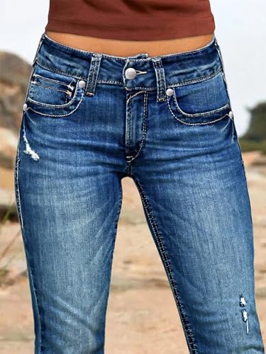 Flamingals Bootcut Jeans for Women Trendy Mid Rise Stretchy Wash Ripped Butt Lifting Western Jeans Without Belt4