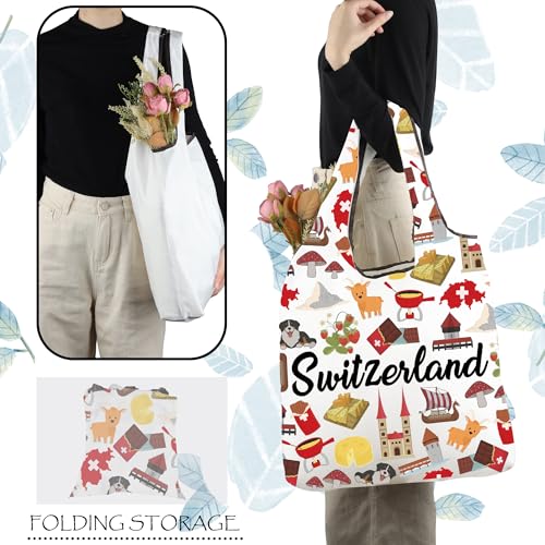 TOBGBE Switzerland Souvenir Gifts Swiss Themed Traveling Travel Vacation Bag Switzerland Traveller Foldable Reusable Grocery3