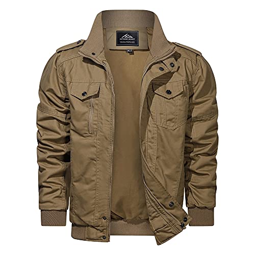 Hjwwin Men's Cotton Lightweight Military Jacket Army Cargo Style Spring Fall Bomber Jacket Casual Outerwear With Pockets #TOP17