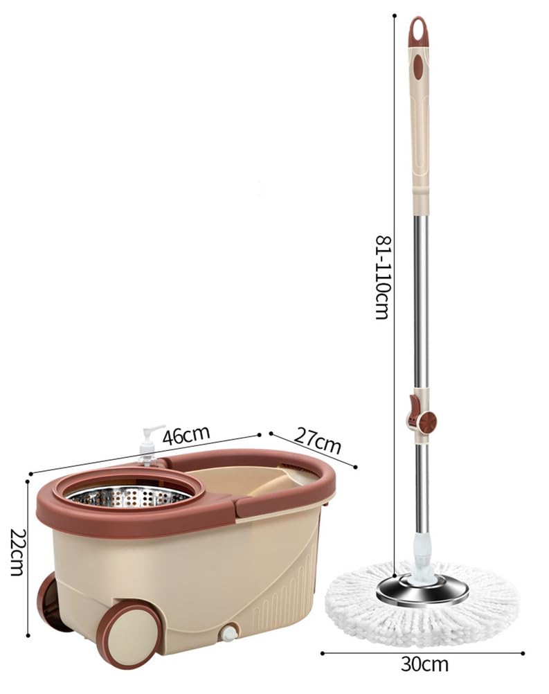 Juego de trapeador y Cubo con Ruedas, trapeador Giratorio y Cubo con escurridor, trapeador Giratorio de 360° con 4 Cabezales de trapeador de Microfibra para la Limpieza del hogar
