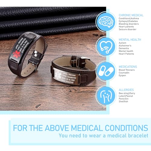 Medical Alert Bracelet for Men, Personalized Engraving Medic Info ID Bracelet Custom Emergency Medical Bracelets for Autism Allergy Diabetic Epilepsy2