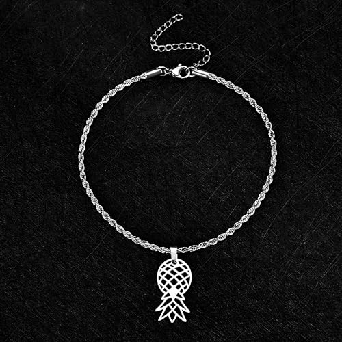Image of Upside Down Pineapple Anklet, Upside Down Pineapple Pendant Ankle Bracelet (Silver)