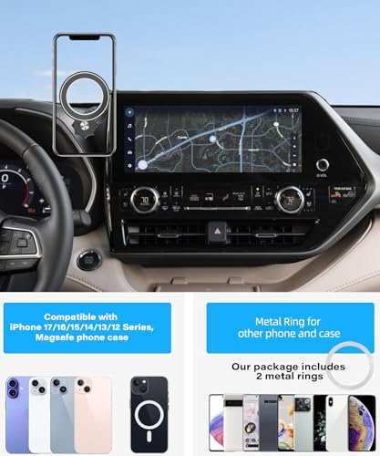 Image of Car Phone Holder for 2020-2026 Toyota Highlander Accessories Compatible with MagSafe Cell Phone Mount 360 Rotation Does Not Affect Air Vent,Dashboard Original-Size Replacement Model