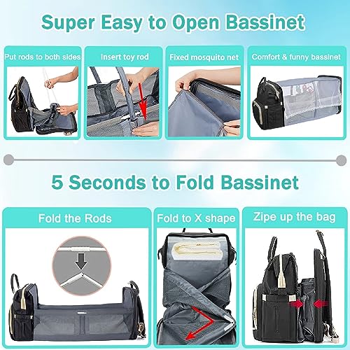 ANWTOTU Baby Diaper Bag with Changing Station,Diaper Bag Backpack,Diaper Bag,Large Capacity,900d Excellent Oxford(Ungrade Black)