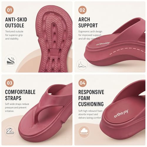 Image of ORTHO JOY Orthopedic Slippers for Women | Soft Cushioned EVA Flip Flops with Arch & Heel Support | Lightweight Anti-Slip Platform Thong Slides for Daily Wear, Indoor & Outdoor