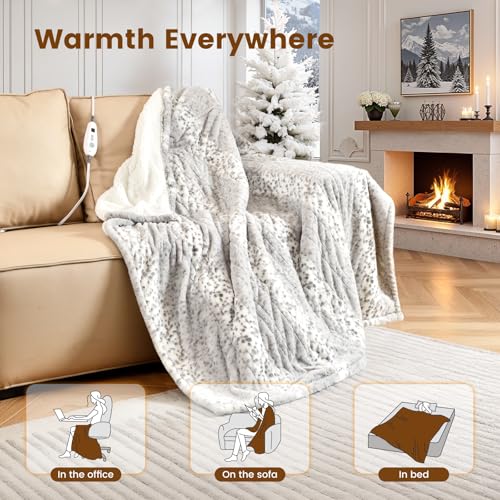 Image of Bearhug Electric Heated Throw Blanket 50 inch x 60 inch, Reversible Faux Fur & Sherpa, 6 Heating Levels & 4H Auto Off, Over-Heat Protect, ETL Certification, Machine Washable
