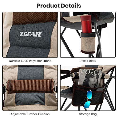 Xgear Camping Chair Portable Camp Chair With Hard Arm Lumbar Support (New Beige) #TOP3