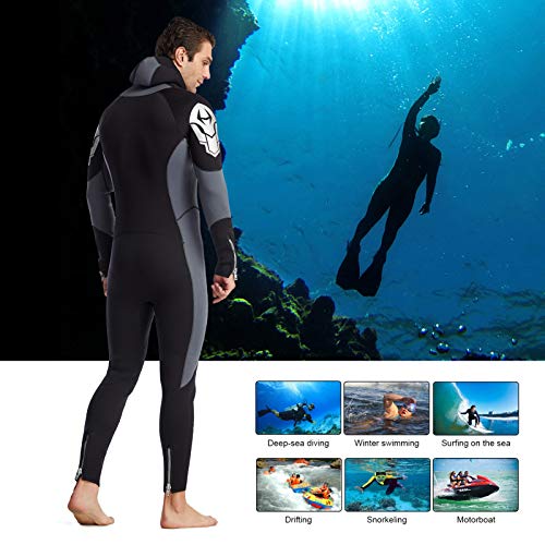 Traje de mergulho, durável, de 3 mm, de neoprene, com capuz, zíper frontal, à prova de frio, para ma