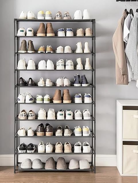 Steel Frame Shoe Rack Amazon.com: 10 Tier 40 Pairs Stackable Shoe Rack with Stainless Steel ...