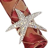 Allinlove Crystal Starfish Napkin Rings - Set of 6 Rhinestone Ocean Coastal Nautical Napkin Ring...